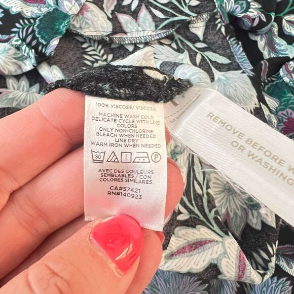 Loft Long Puff Sleeve Front Slit Floral V-Neck Midi Dress Size 8 - Picture 9 of 10